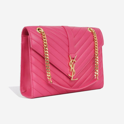 Saint Laurent Medium Envelope Chain Bag — Pink Smooth Calfskin Leather with Gold Hardware