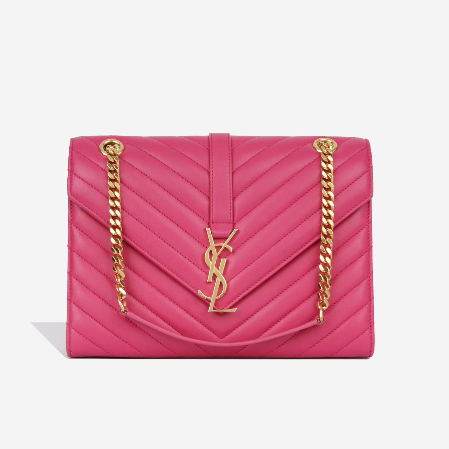 Saint Laurent Medium Envelope Chain Bag — Pink Smooth Calfskin Leather with Gold Hardware