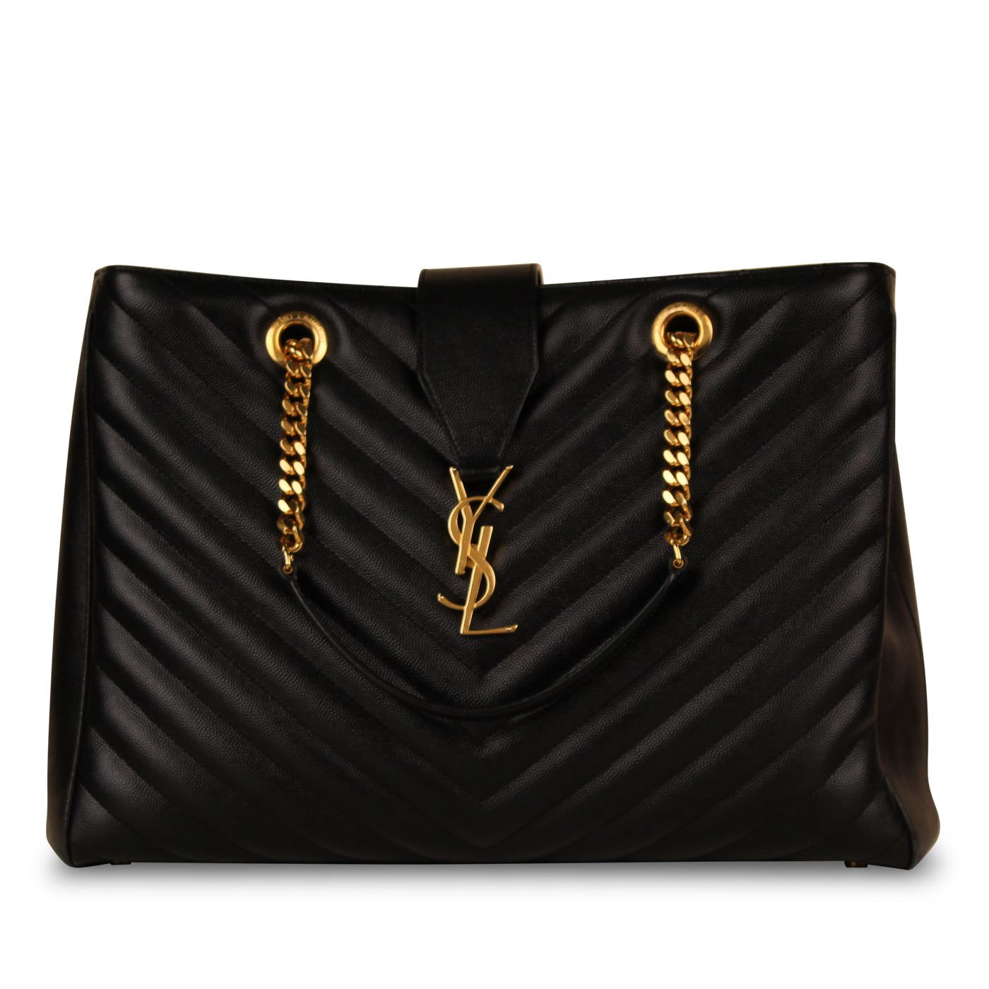 Saint Laurent Cassandre Medium Tote — Black Caviar Leather with Gold Hardware