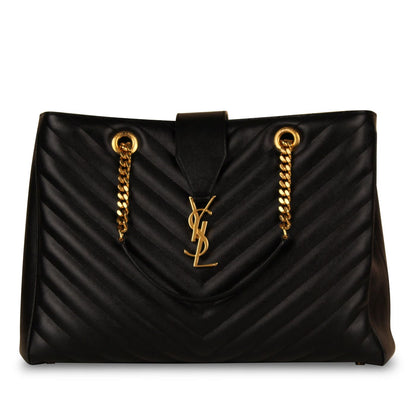 Saint Laurent Cassandre Medium Tote — Black Caviar Leather with Gold Hardware