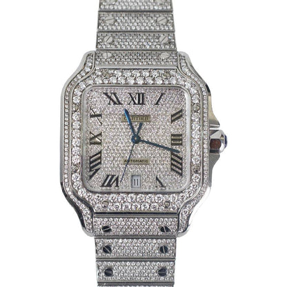 Cartier Santos de Cartier 40 mm Watch — Diamond Roman Dial &amp; Pavé Diamond Stainless‑Steel Bracelet