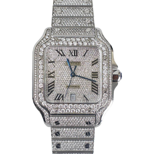 Cartier Santos de Cartier 40 mm Watch — Diamond Roman Dial &amp; Pavé Diamond Stainless‑Steel Bracelet