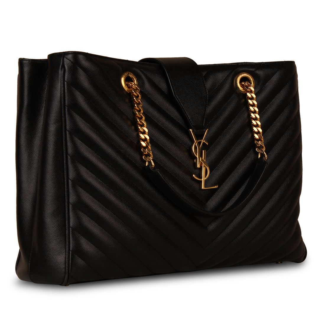 Saint Laurent Cassandre Medium Tote — Black Caviar Leather with Gold Hardware