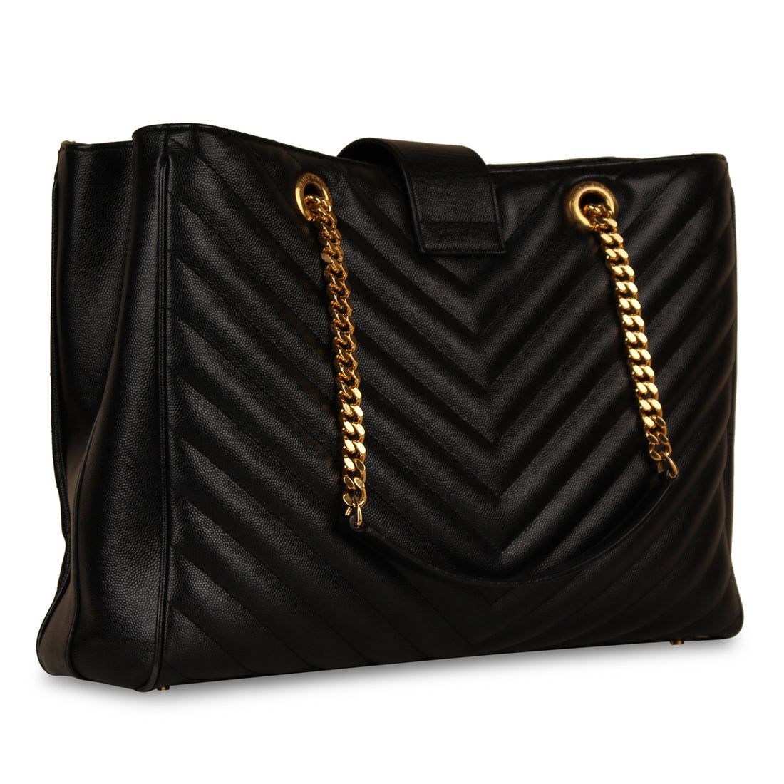 Saint Laurent Cassandre Medium Tote — Black Caviar Leather with Gold Hardware