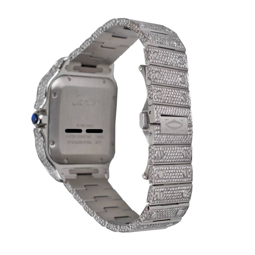 Cartier Santos de Cartier 40 mm Watch — Diamond Roman Dial &amp; Pavé Diamond Stainless‑Steel Bracelet