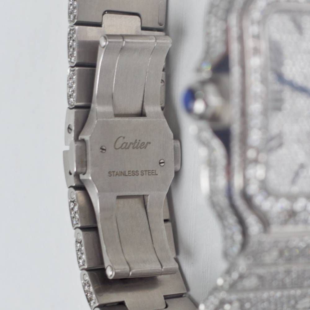 Cartier Santos de Cartier 40 mm Watch — Diamond Roman Dial &amp; Pavé Diamond Stainless‑Steel Bracelet