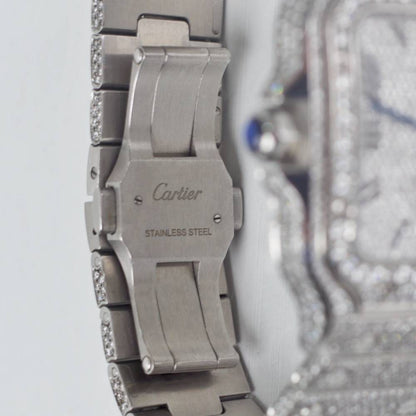 Cartier Santos de Cartier 40 mm Watch — Diamond Roman Dial &amp; Pavé Diamond Stainless‑Steel Bracelet