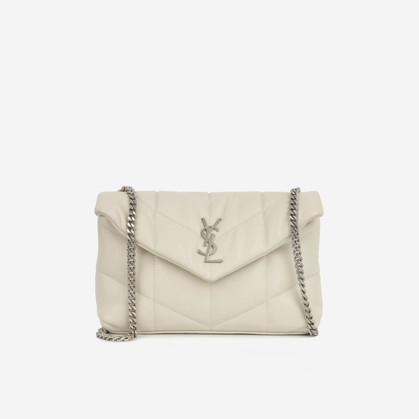 Saint Laurent Mini Lou Puffer — Blanc Vintage Lambskin Leather with Silver Hardware