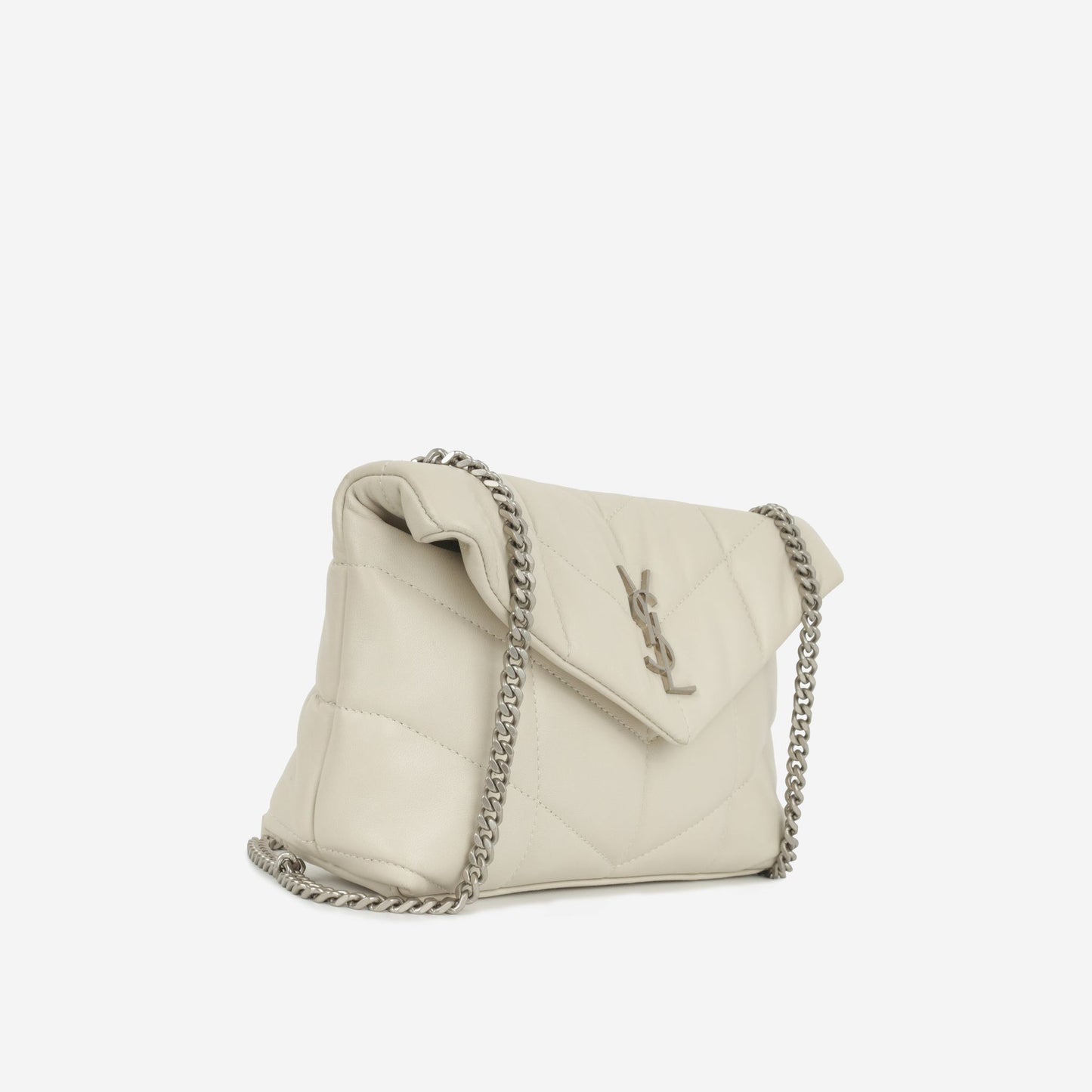 Saint Laurent Mini Lou Puffer — Blanc Vintage Lambskin Leather with Silver Hardware