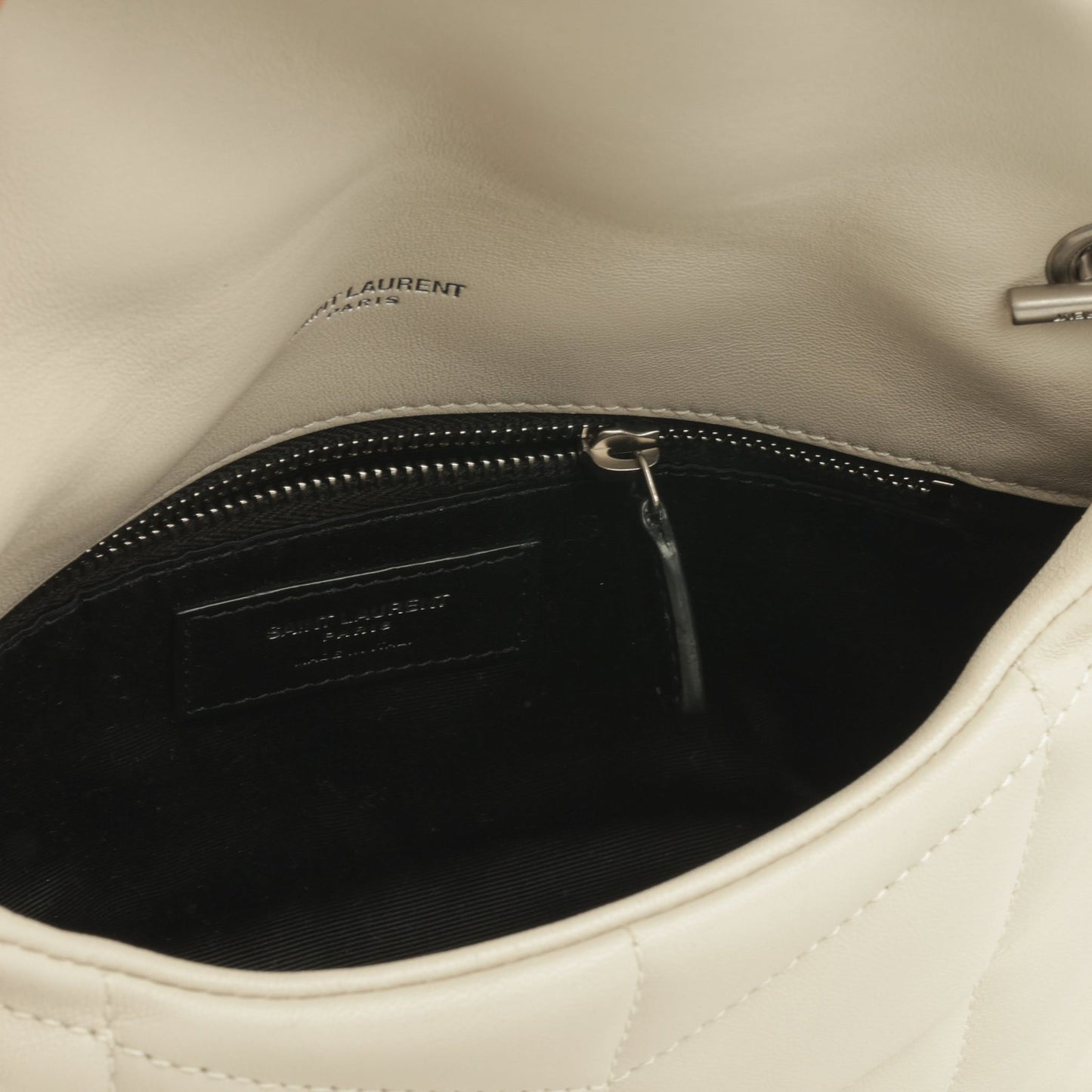 Saint Laurent Mini Lou Puffer — Blanc Vintage Lambskin Leather with Silver Hardware