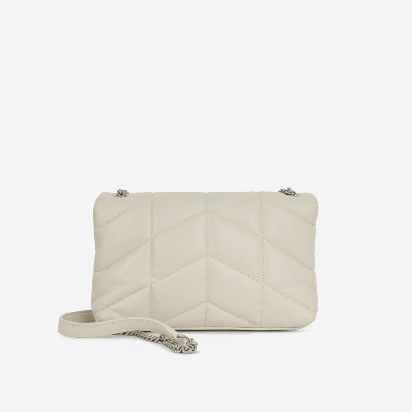 Saint Laurent Mini Lou Puffer — Blanc Vintage Lambskin Leather with Silver Hardware