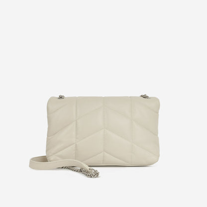 Saint Laurent Mini Lou Puffer — Blanc Vintage Lambskin Leather with Silver Hardware