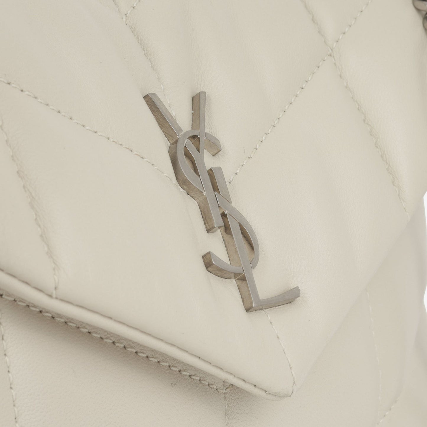 Saint Laurent Mini Lou Puffer — Blanc Vintage Lambskin Leather with Silver Hardware