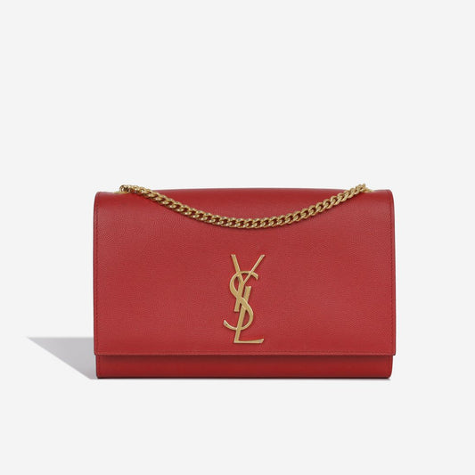 Saint Laurent Medium Kate Bag — Red Grained Leather with Gold Hardware