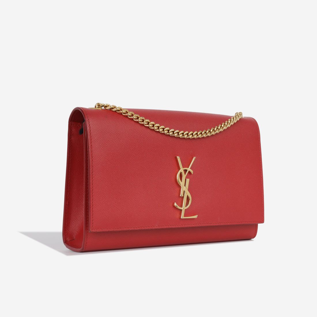 Saint Laurent Medium Kate Bag — Red Grained Leather with Gold Hardware