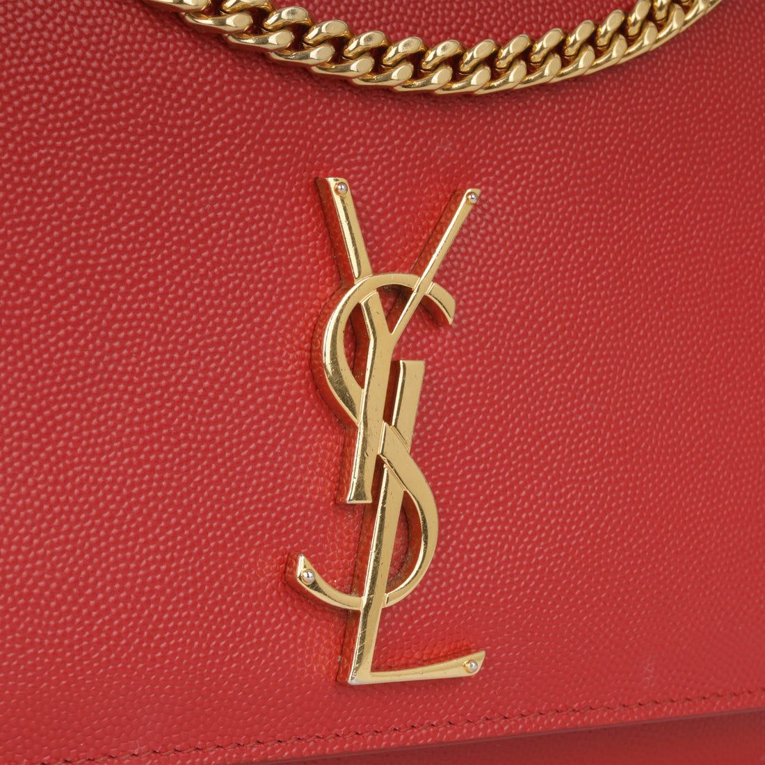 Saint Laurent Medium Kate Bag — Red Grained Leather with Gold Hardware