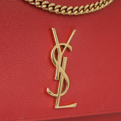 Saint Laurent Medium Kate Bag — Red Grained Leather with Gold Hardware