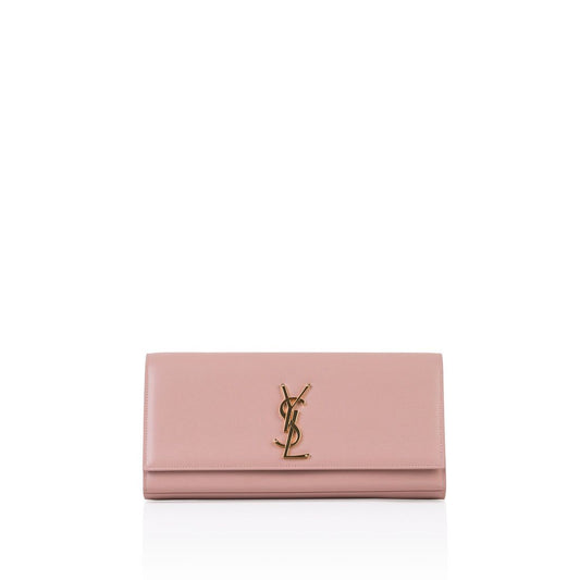 Saint Laurent Kate Monogram Clutch — Light Pink Grain de Poudre Leather with Gold Hardware