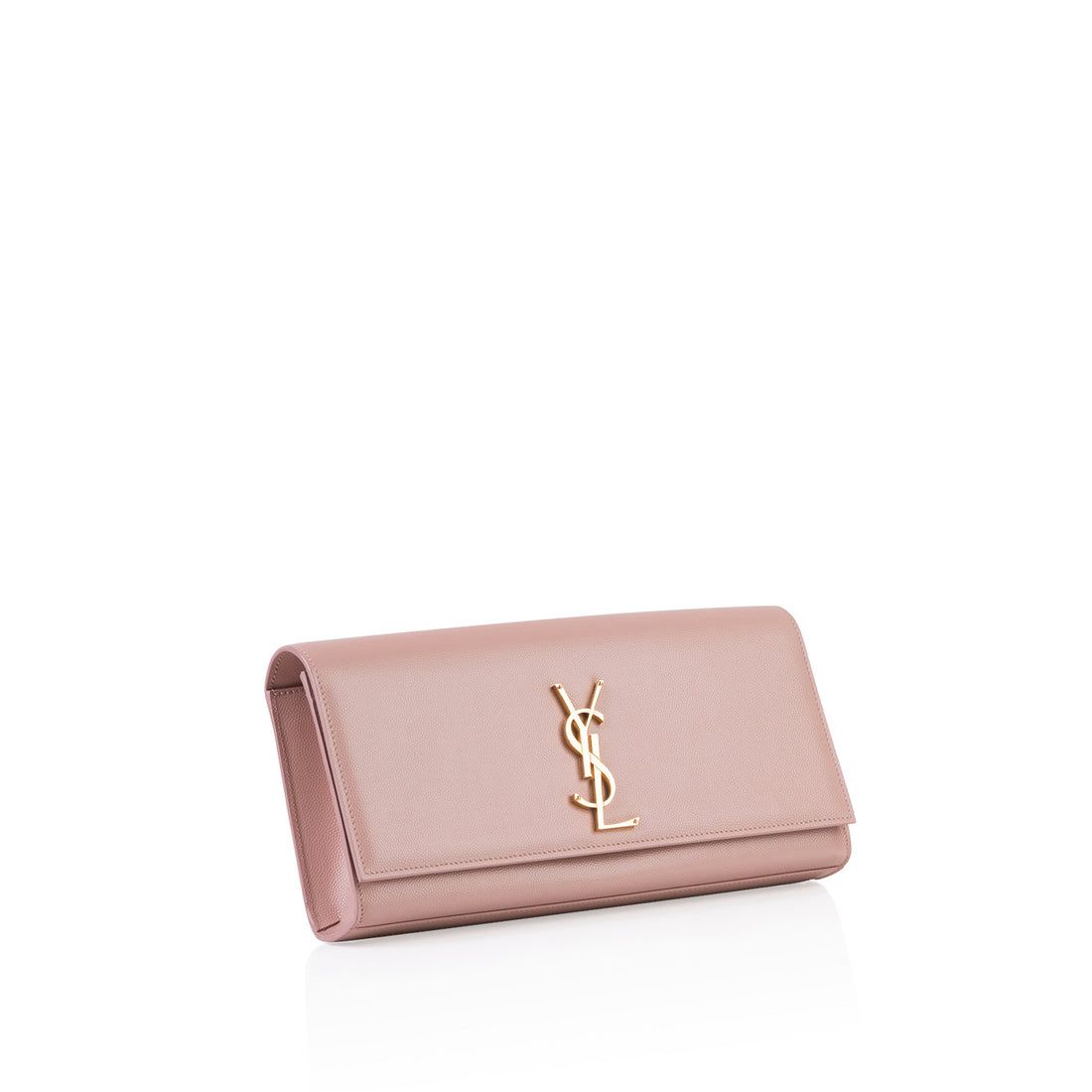 Saint Laurent Kate Monogram Clutch — Light Pink Grain de Poudre Leather with Gold Hardware
