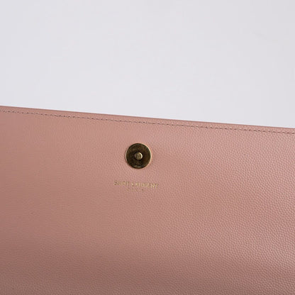 Saint Laurent Kate Monogram Clutch — Light Pink Grain de Poudre Leather with Gold Hardware