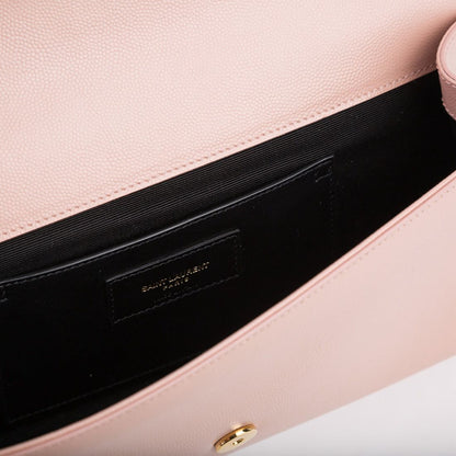 Saint Laurent Kate Monogram Clutch — Light Pink Grain de Poudre Leather with Gold Hardware