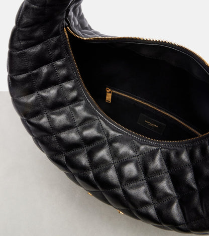 Saint Laurent Icare Medium Quilted Leather Shoulder Bag — Black Lambskin with Gold Hardware