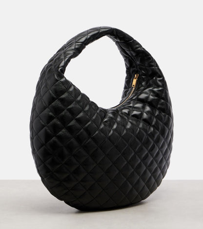 Saint Laurent Icare Medium Quilted Leather Shoulder Bag — Black Lambskin with Gold Hardware