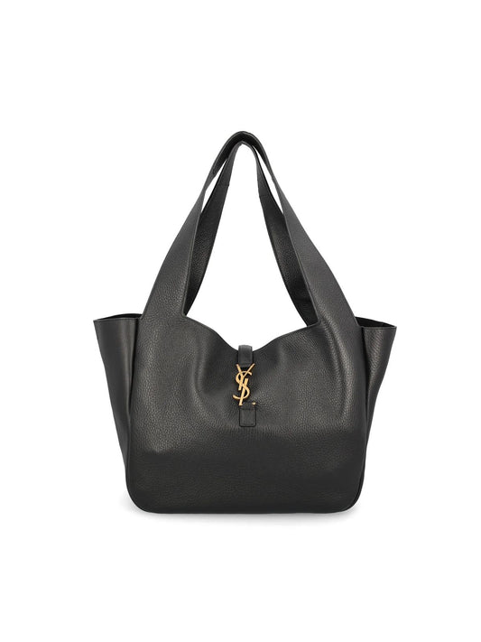 Saint Laurent Le 5 À 7 Bea Shopping Bag — Black Deerskin Leather with Gold Hardware