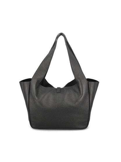 Saint Laurent Le 5 À 7 Bea Shopping Bag — Black Deerskin Leather with Gold Hardware