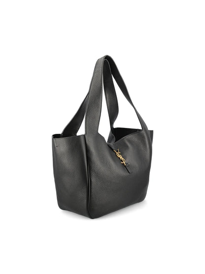 Saint Laurent Le 5 À 7 Bea Shopping Bag — Black Deerskin Leather with Gold Hardware
