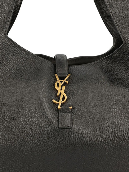 Saint Laurent Le 5 À 7 Bea Shopping Bag — Black Deerskin Leather with Gold Hardware