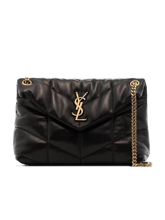 Saint Laurent Puffer Small Shoulder Bag — Black Lambskin Leather Puffer with Gold Hardware