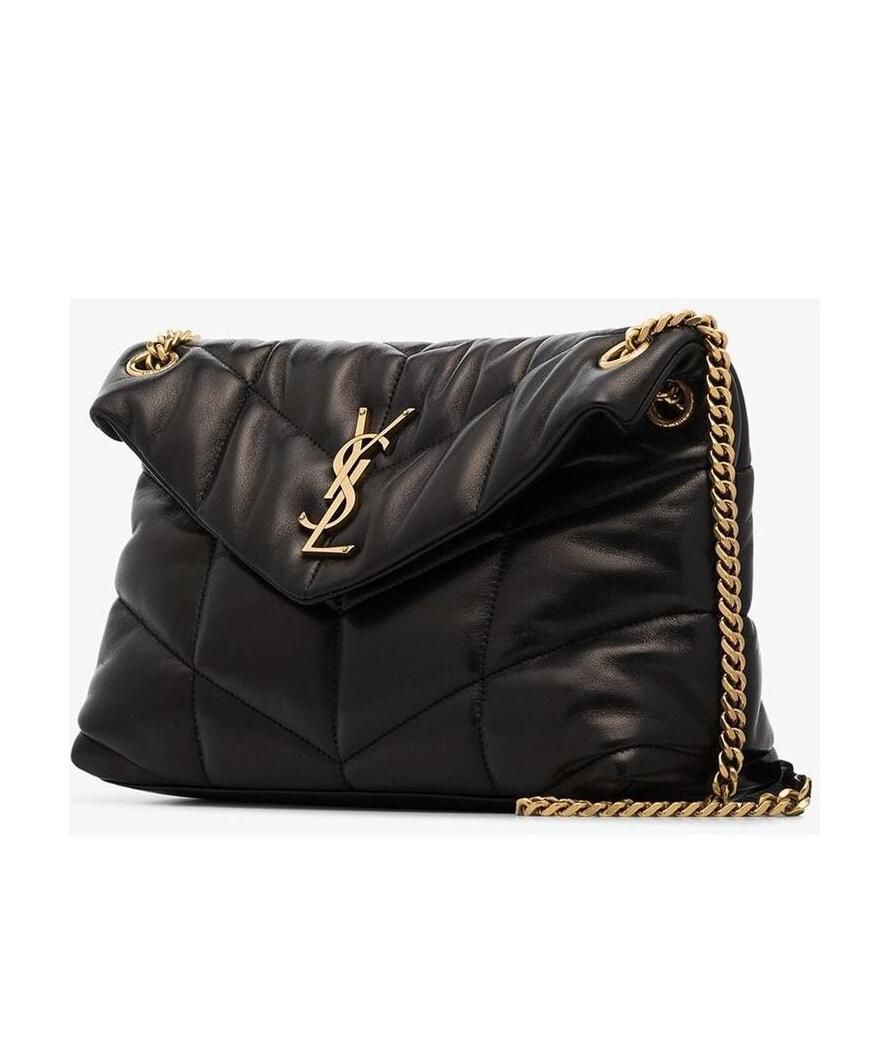 Saint Laurent Puffer Small Shoulder Bag — Black Lambskin Leather Puffer with Gold Hardware