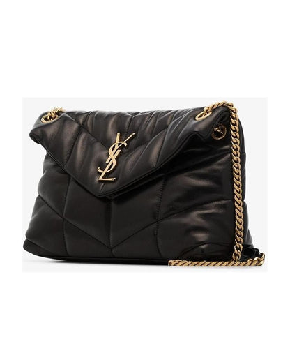 Saint Laurent Puffer Small Shoulder Bag — Black Lambskin Leather Puffer with Gold Hardware