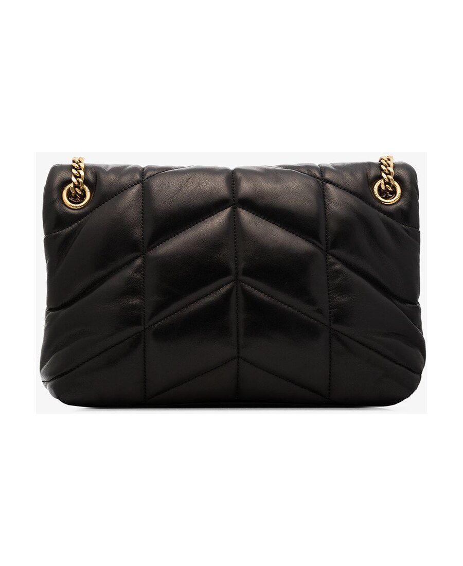 Saint Laurent Puffer Small Shoulder Bag — Black Lambskin Leather Puffer with Gold Hardware