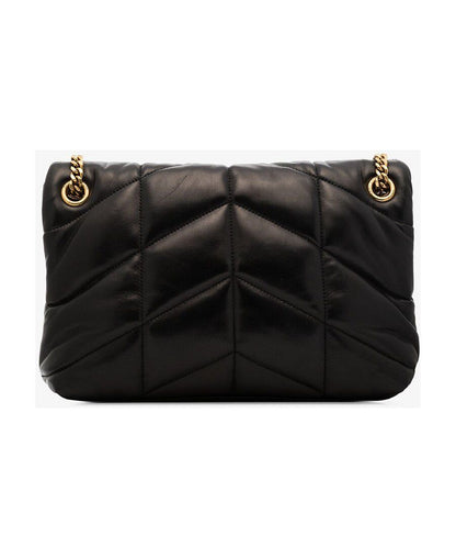 Saint Laurent Puffer Small Shoulder Bag — Black Lambskin Leather Puffer with Gold Hardware