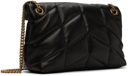 Saint Laurent Puffer Small Shoulder Bag — Black Lambskin Leather Puffer with Gold Hardware