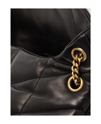 Saint Laurent Puffer Small Shoulder Bag — Black Lambskin Leather Puffer with Gold Hardware