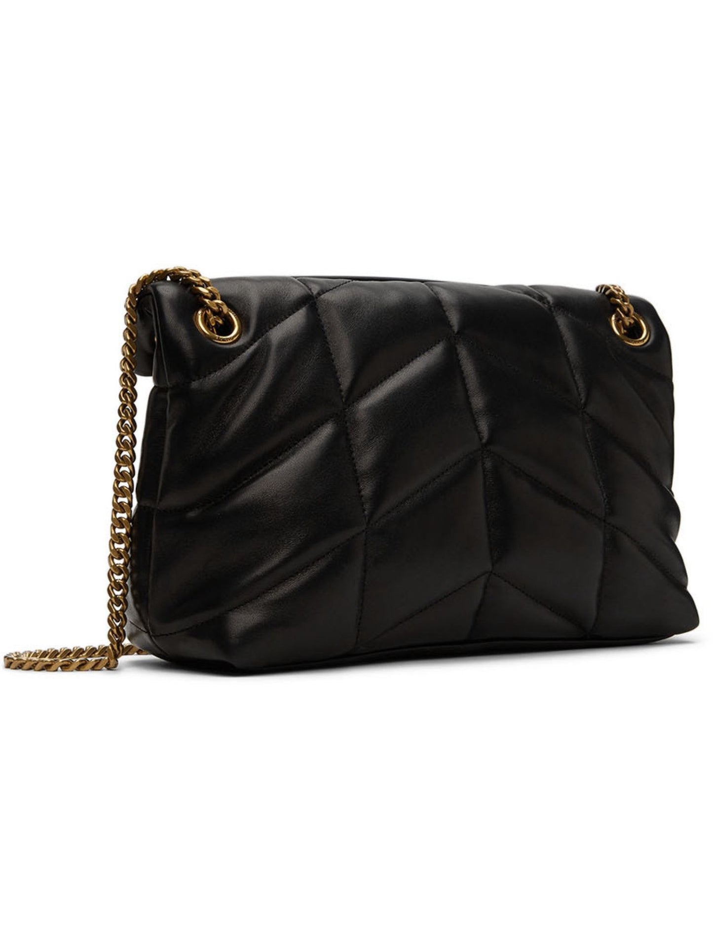 Saint Laurent Puffer Small Shoulder Bag — Black Lambskin Leather Puffer with Gold Hardware