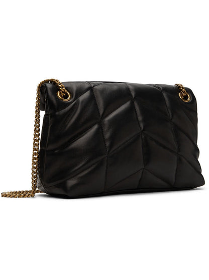 Saint Laurent Puffer Small Shoulder Bag — Black Lambskin Leather Puffer with Gold Hardware