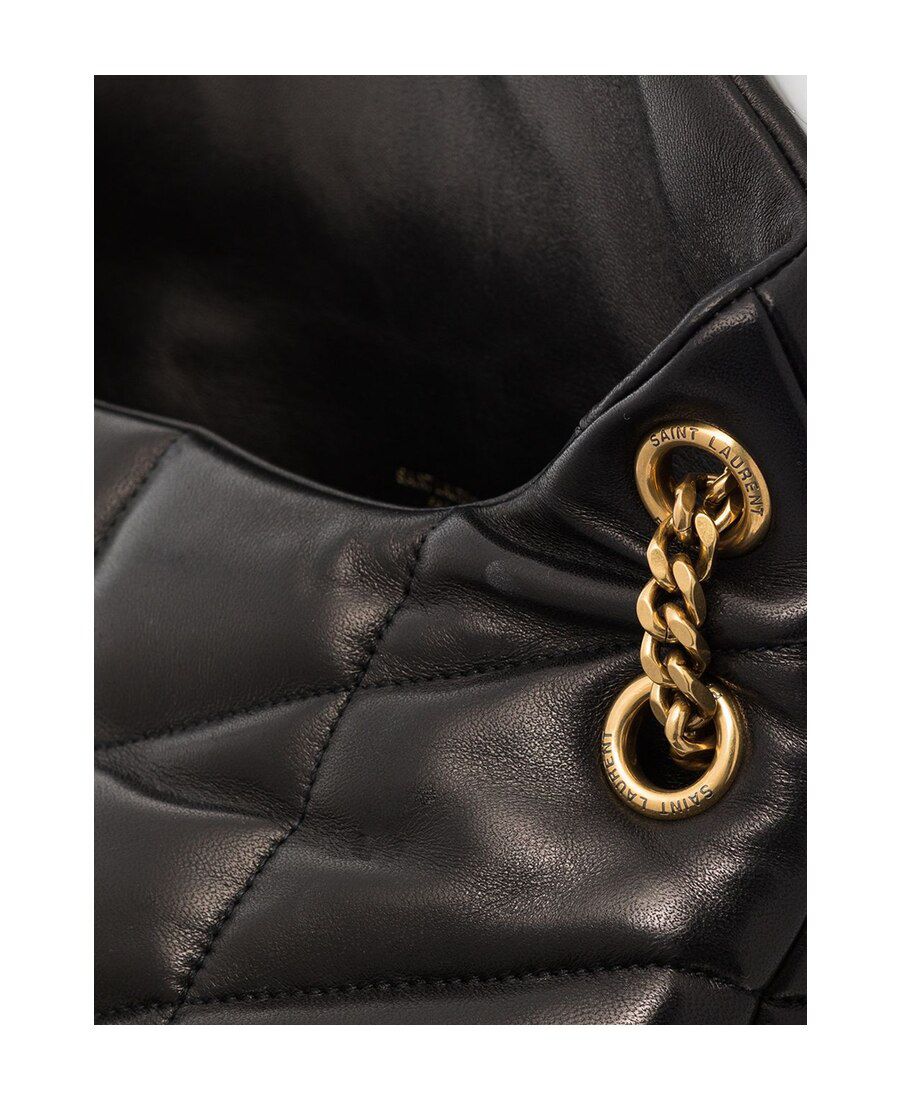 Saint Laurent Puffer Small Shoulder Bag — Black Lambskin Leather Puffer with Gold Hardware